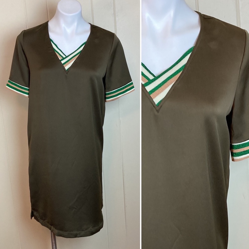 Scotch & Soda Oversize Casual Shift Dress Small V Neck T-Shirt Dress Green